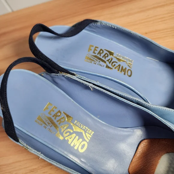 Salvatore Ferragamo Blue and Gray Flats with Pointed Toe Size 9.5 - Picture 2 of 9